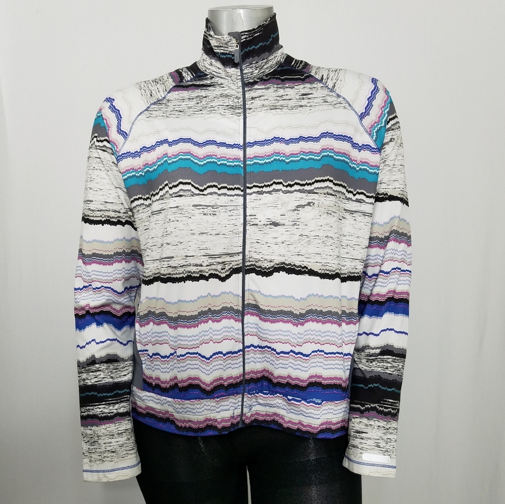 Cuddl Duds Athletic Jacket Mock Zip Print Stripe